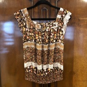 BWear Brown Floral Sleeveless Chiffon Blouse